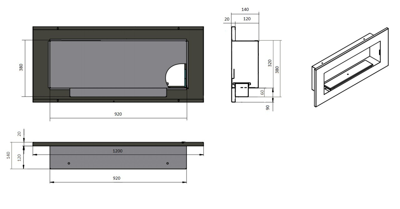 Биокамин Русский огонь "Премиум 1200V" встраиваемый по цене 39 100 руб.