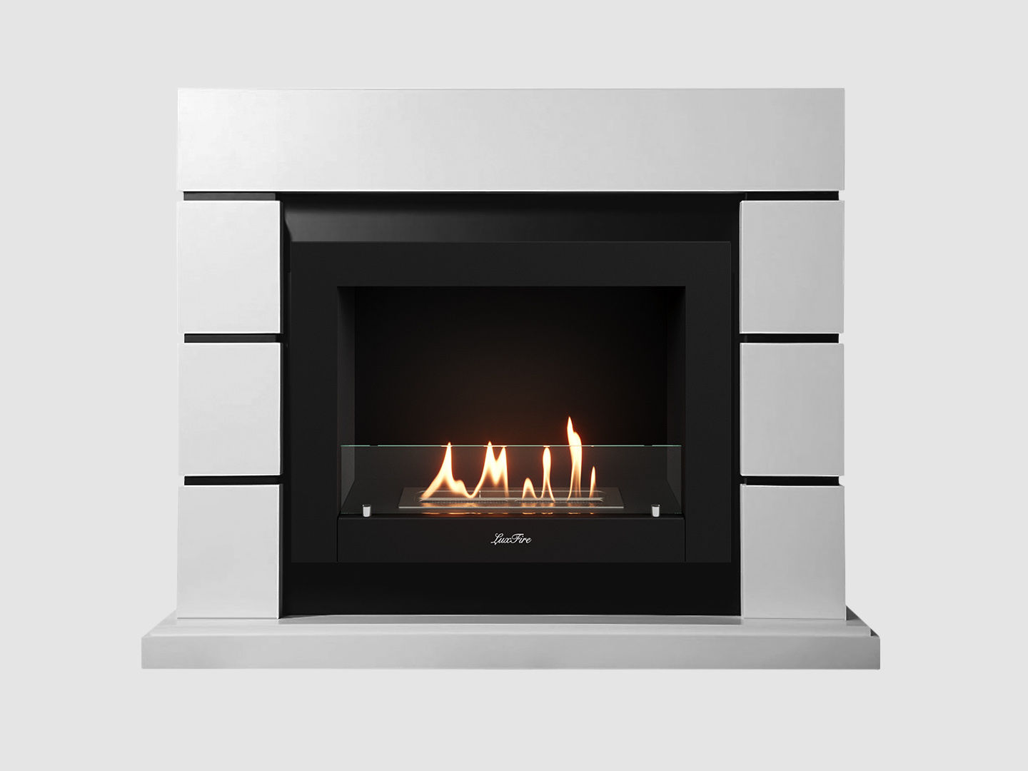 Каминный портал МДФ "Аляска 1350" с биокамином Lux Fire "Фаер Бокс 2-33" (белый) по цене 83 900 руб.