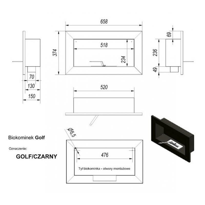 Биокамин Kratki GOLF HORIZONTAL, TUV по цене €284