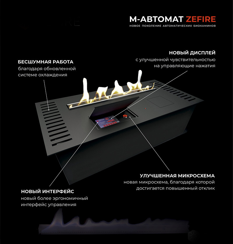 Автоматический биокамин ZeFire M 2200 шлифованный по цене 525 000 руб.