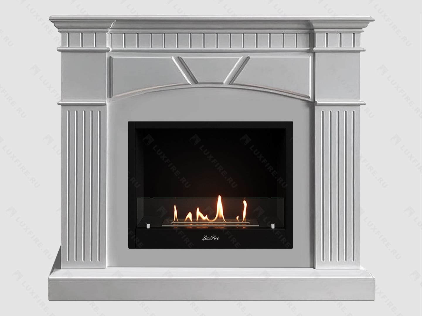 Каминный портал МДФ "Шервуд 1200" с биокамином Lux Fire "Фаер Бокс 1-30" (белый) по цене 73 400 руб.