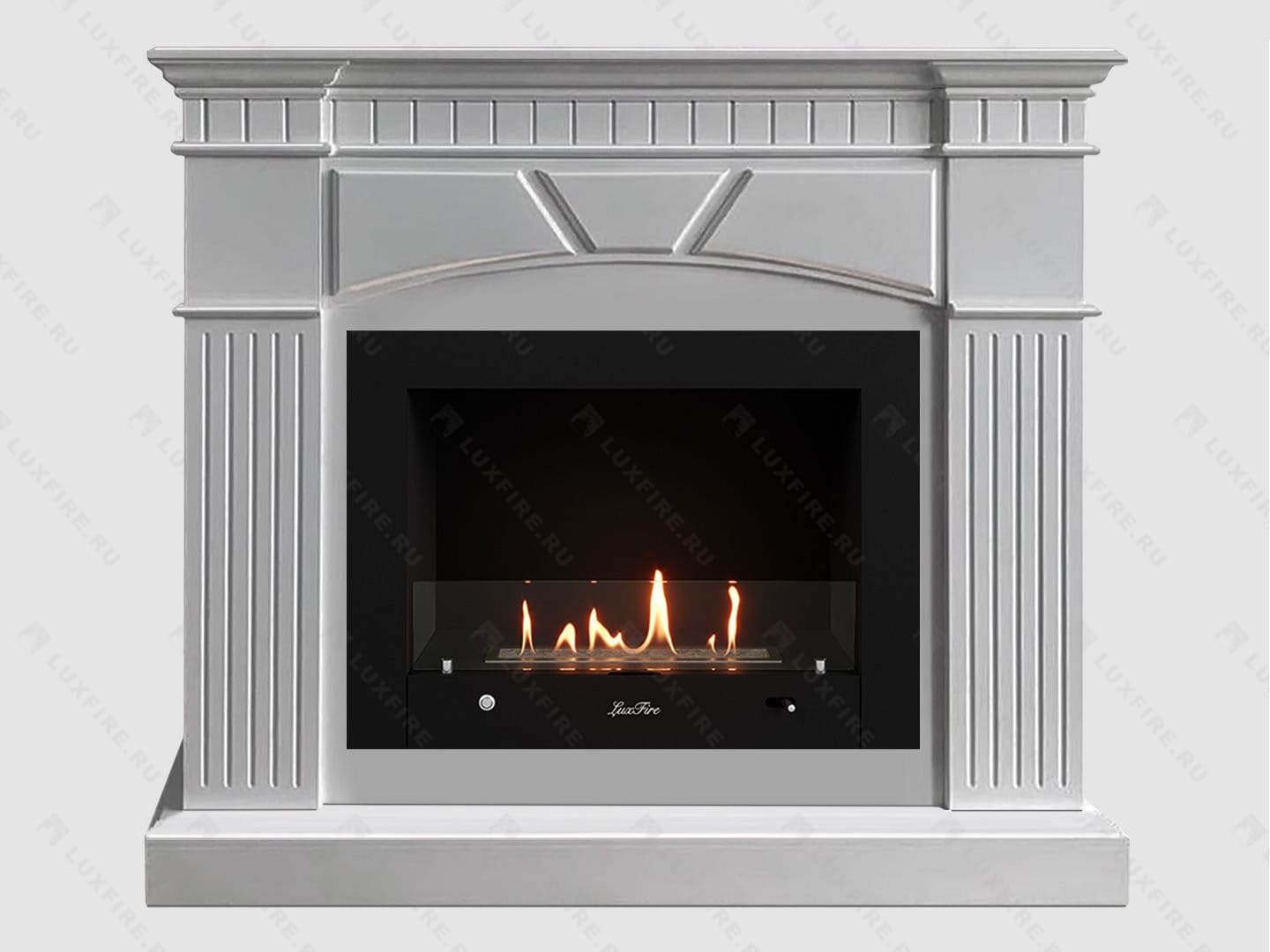 Каминный портал МДФ "Шервуд 1250" с биокамином Lux Fire "Фаер Бокс 4-33" (белый) по цене 129 300 руб.